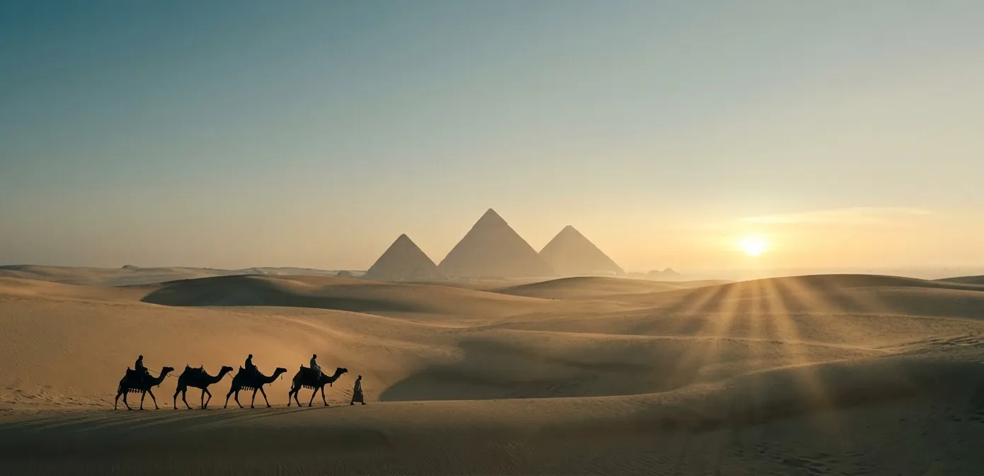 The Pyramids of Giza at sunset