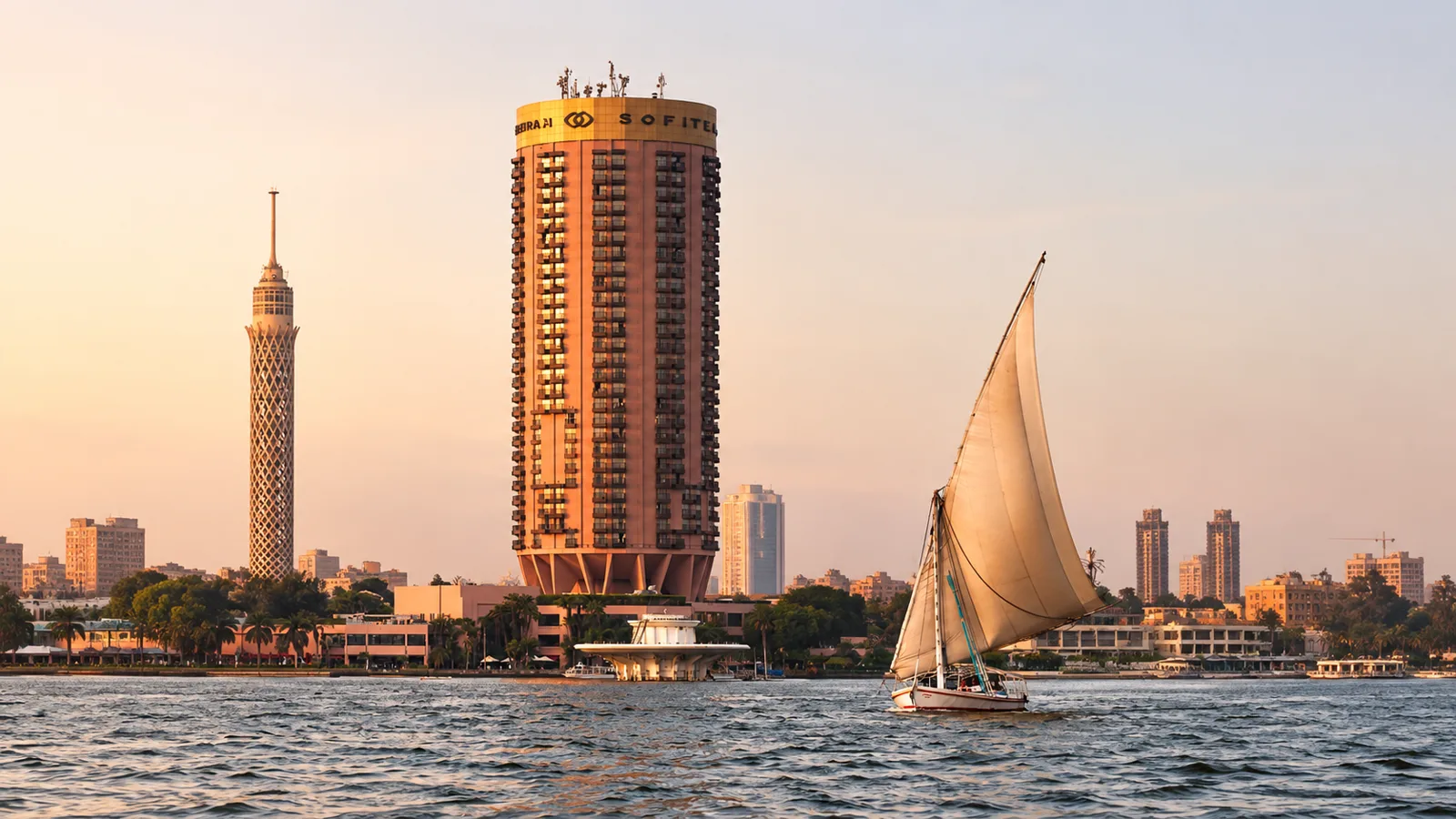 A felucca sailing the Nile at golden hour