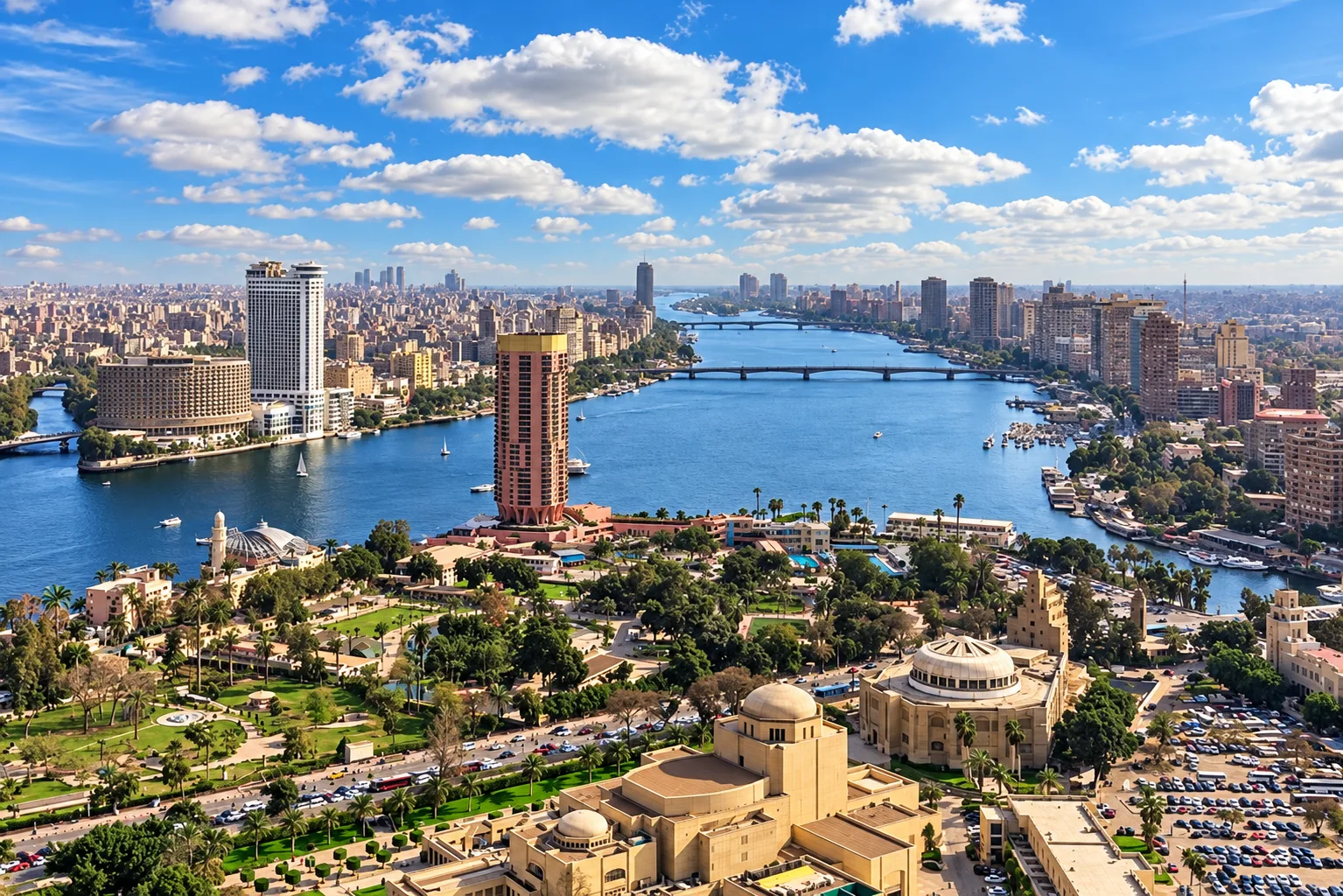 A panoramic view of Cairo along the Nile