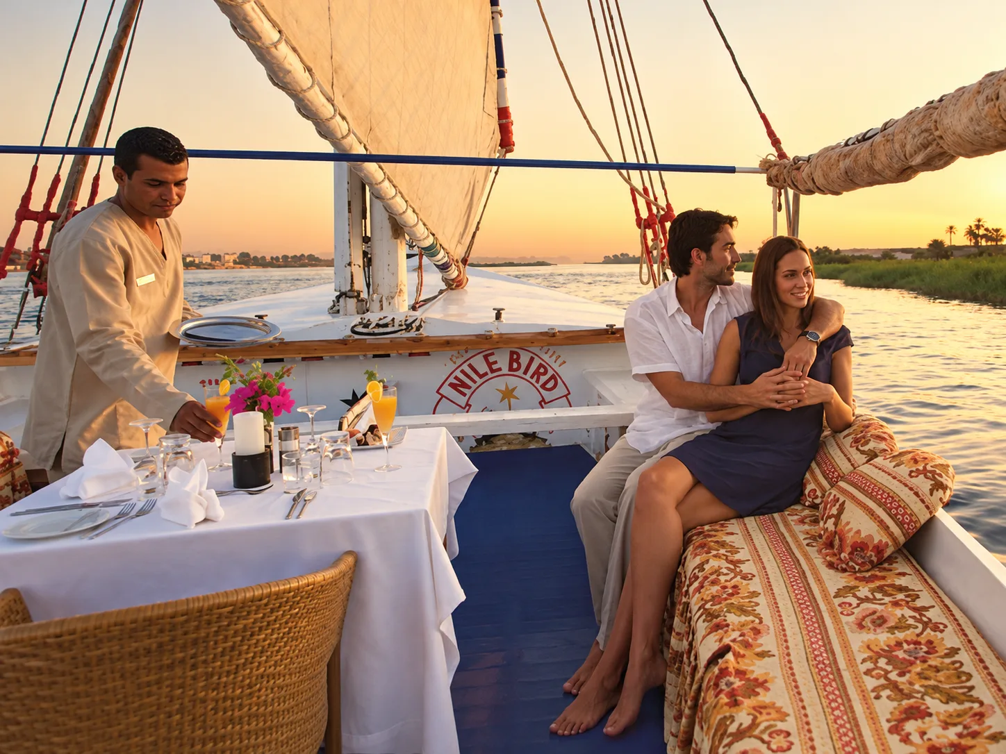 Sunset dinner aboard the Nile Bird felucca
