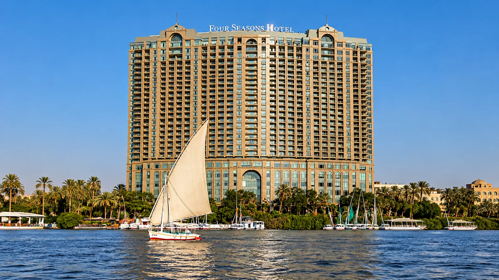 A felucca on the Nile in front of the Four Seasons Hotel in Cairo